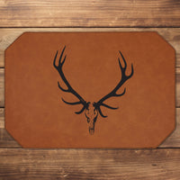 Rustic Elk Skull Table Placemat Western Hunting Lodge Cabin Placemats Hunter Gift Idea Engraved Leather Place Mats Table Decor