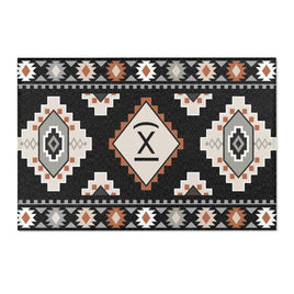 CUSTOM CATTLE BRAND Western Aztec Personalized Area Rugs Rustic Home Decor Boho Ranch House Decorations Black Orange and Grey Floor Rug