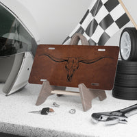 Longhorn 1 Medium Leather License Plate Cowboy Western Rancher Personalized Livestock Brand License Plate for Car or Truck