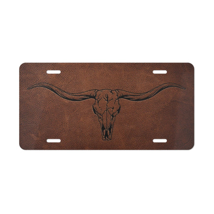 Longhorn 1 Medium Leather License Plate Cowboy Western Rancher Personalized Livestock Brand License Plate for Car or Truck