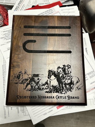 CUSTOM CATTLE BRAND Walnut Decorative Wood Plaque for Livestock Brand Custom Solid Wood Branding Iron Cowboy Gift Idea Rustic Home Decor